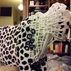 The connections of the pipe cleaner leopard's head are nearly complete.